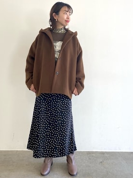 「ドットスカート」｜「アイテム（その他アウター）」を使った、nishiさん（レディース・155cm）の冬コーディネート