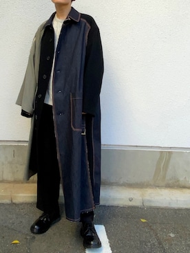 「メルトン」｜「アイテム（ステンカラーコート）」を使った、YKKさん（メンズ・172cm）の秋コーディネート