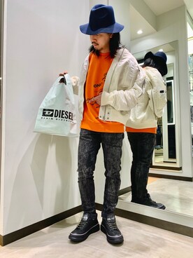 「DIESEL（ディーゼル）のアイテム（ミリタリージャケット）」を使った、ふっせ55さん（メンズ・170cm）の冬コーディネート