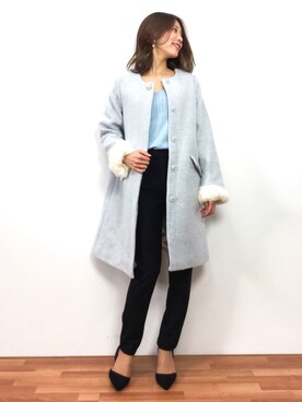 「amelier MAJESTIC LEGON（アメリエルマジェスティックレゴン）のアイテム（ジャケット/アウター）」を使った、吉岡由梨子さん（レディース・158cm）の冬コーディネート