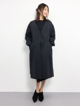 「ハーフアップ」｜「アイテム（その他アウター）」を使った、吉岡由梨子さん（レディース・158cm）の冬コーディネート