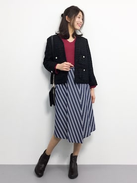 「ハーフアップ」｜「アイテム（その他アウター）」を使った、吉岡由梨子さん（レディース・158cm）の冬コーディネート