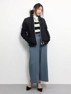 「G-STAR RAW（ジースターロゥ）のアイテム（ライダースジャケット）」を使った、吉岡由梨子さん（レディース・158cm）の冬コーディネート