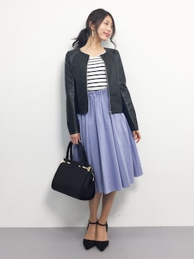 「甘辛mix」｜「アイテム（ノーカラージャケット）」を使った、吉岡由梨子さん（レディース・158cm）の冬コーディネート