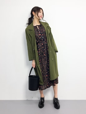 「RAY CASSIN（レイカズン）のアイテム（トレンチコート）」を使った、吉岡由梨子さん（レディース・158cm）の冬コーディネート