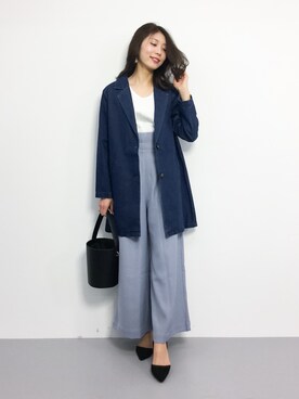 「archives（アルシーヴ）のアイテム（チェスターコート）」を使った、吉岡由梨子さん（レディース・158cm）の冬コーディネート
