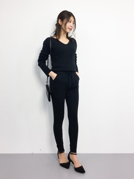 「SPIRALGIRL（スパイラルガール）のアイテム（つなぎ/オールインワン）」を使った、吉岡由梨子さん（レディース・158cm）の冬コーディネート