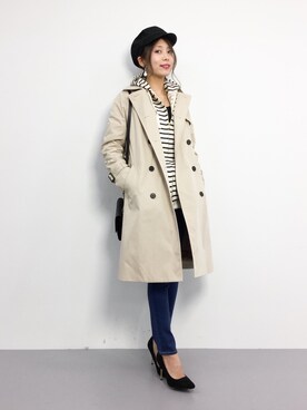 「MK MICHEL KLEIN（エムケーミッシェルクラン）のアイテム（トレンチコート）」を使った、吉岡由梨子さん（レディース・158cm）の冬コーディネート