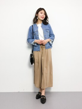 「Gジャン」｜「アイテム（ノーカラージャケット）」を使った、吉岡由梨子さん（レディース・158cm）の春コーディネート