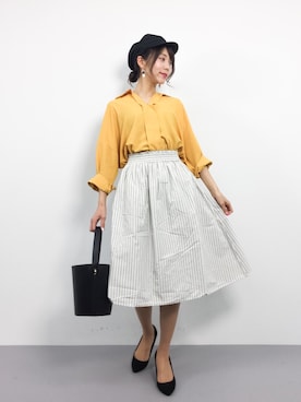 「Ameri（アメリ）のアイテム（トップス）」を使った、吉岡由梨子さん（レディース・158cm）の春コーディネート