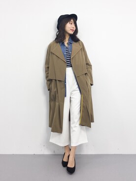 「マリン」｜「アイテム（トレンチコート）」を使った、吉岡由梨子さん（レディース・158cm）の春コーディネート