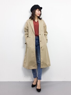 「レインコート」｜「アイテム（トレンチコート）」を使った、吉岡由梨子さん（レディース・158cm）の春コーディネート