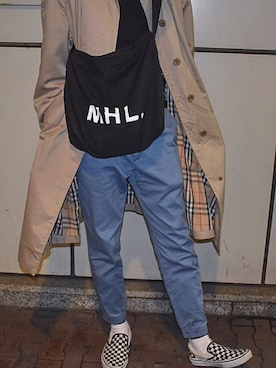 「アイテム（トレンチコート）」を使った、ハイレモンさん（メンズ・183cm）の春コーディネート