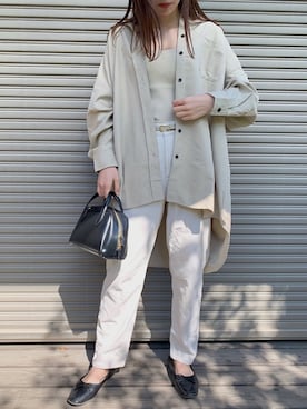 「ビッグシャツ」｜「アイテム（バレエシューズ）」を使った、moeさん（レディース・158cm）の春コーディネート