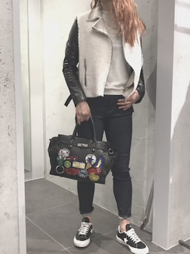「ムートン」｜「アイテム（その他アウター）」を使った、kawamotoさん（レディース・166cm）の秋コーディネート