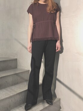 「スリット」｜「アイテム（その他シューズ）」を使った、kawamotoさん（レディース・166cm）の春コーディネート