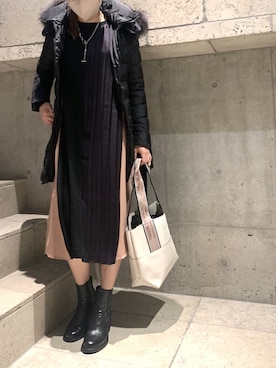 「プリーツ」｜「アイテム（ダウンジャケット/コート）」を使った、kawamotoさん（レディース・166cm）の秋コーディネート