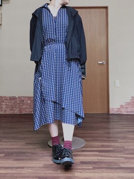 「Green　Parks（グリーンパークス）のアイテム（ワンピース/ドレス、ブルー系）」を使った、ふう 🦊さん（レディース・158cm）の秋コーディネート