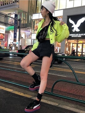 「アイテム（デニムジャケット、グリーン系）」を使った、ヒジリさん（レディース・164cm）の夏コーディネート