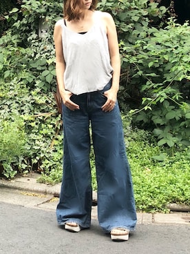 「SLY（スライ）のアイテム（Tシャツ/カットソー、グレー系）」を使った、miyuさん（レディース）の夏コーディネート