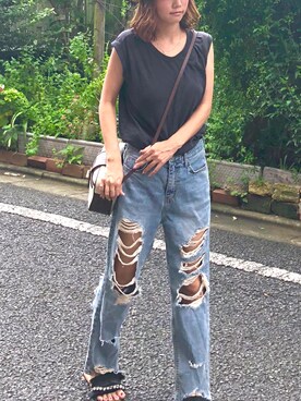 「chuu（チュー）のアイテム（デニムパンツ、ブルー系）」を使った、miyuさん（レディース）の夏コーディネート