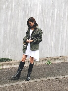 「Ameri（アメリ）のアイテム（ショルダーバッグ）」を使った、miyuさん（レディース・155cm）の春コーディネート