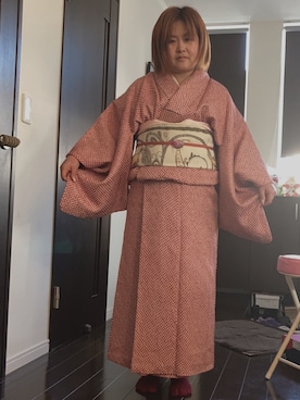 「アイテム（着物、レッド系）」を使った、清姫さん（レディース・150cm）の冬コーディネート