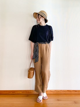 「ブラウン×ブラック」｜「アイテム（サンダル）」を使った、mkmoririnさん（レディース・162cm）の春コーディネート