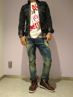 「JUNMEN（ジュンメン）のアイテム（トップス）」を使った、vq35さん（メンズ・170cm）の春コーディネート