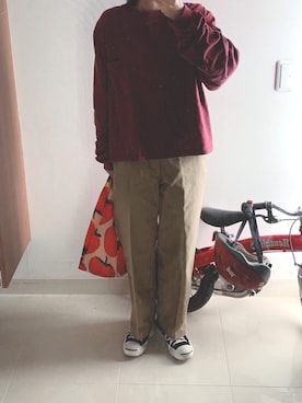 「THE SHINZONE（ザ　シンゾーン）のハイウエストチノパンツ（チノパンツ）」を使った、すぅさんさん（レディース・155cm）の秋コーディネート