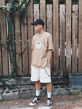 「FOG ESSENTIALS（エフオージーエッセンシャルズ）のアイテム（カーゴパンツ）」を使った、xaio yuuuさん（メンズ・183cm）の夏コーディネート