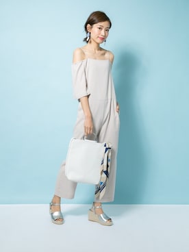 「ウェッジソール」｜「アイテム（オールインワン・サロペット）」を使った、SENSE OF PLACE ONLINE STOREさん（レディース・166cm）の春コーディネート