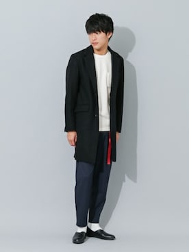 「ポケットＴシャツ」｜「アイテム（チェスターコート）」を使った、SENSE OF PLACE ONLINE STOREさん（メンズ・178cm）の秋コーディネート