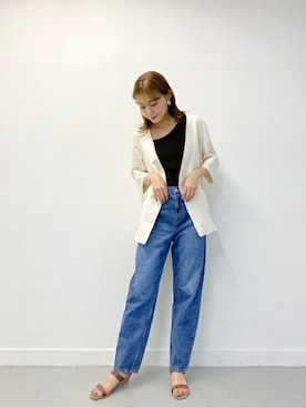「テーパードデニム」｜「アイテム（ノーカラージャケット）」を使った、SENSE OF PLACE ONLINE STOREさん（レディース・162cm）の春コーディネート