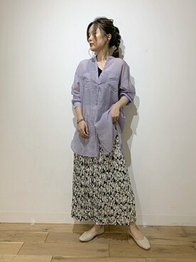 「SENSE OF PLACE by URBAN RESEARCH（センスオブプレイスバイアーバンリサーチ）のスクエアトウセンターシームフラットシューズ（パンプス）」を使った、SENSE OF PLACE ONLINE STOREさん（レディース・163cm）の夏コーディネート