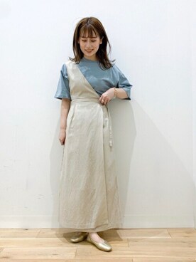 「SENSE OF PLACE by URBAN RESEARCH（センスオブプレイスバイアーバンリサーチ）のスクエアトウセンターシームフラットシューズ（パンプス）」を使った、SENSE OF PLACE ONLINE STOREさん（レディース・155cm）の夏コーディネート