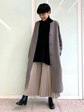 「レザースカート」｜「アイテム（ノーカラージャケット）」を使った、SENSE OF PLACE ONLINE STOREさん（レディース・166cm）の秋コーディネート