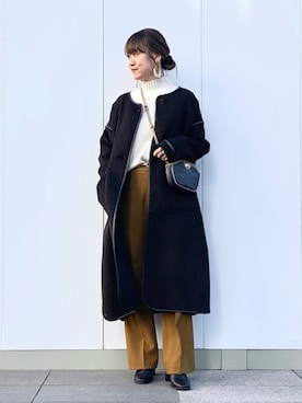 「白ニット」｜「アイテム（ノーカラージャケット）」を使った、SENSE OF PLACE ONLINE STOREさん（レディース・166cm）の冬コーディネート