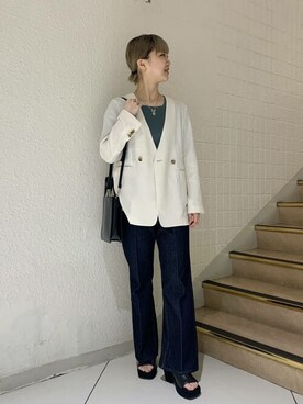 「ノーカラージャケット」｜SENSE OF PLACE ONLINE STOREさん（レディース・166cm）の春コーディネート