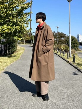 「レッド」｜「アイテム（ステンカラーコート）」を使った、SENSE OF PLACE ONLINE STOREさん（メンズ・175cm）の秋コーディネート