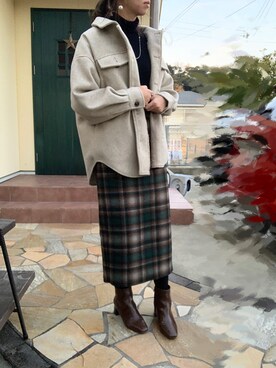 「NANO universe（ナノユニバース）のアイテム（スカート、グリーン系）」を使った、hanapiさん（レディース・165cm）の冬コーディネート