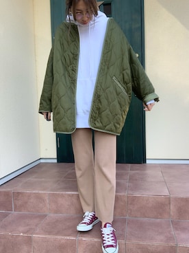 「ラフスタイル」｜「アイテム（ノーカラージャケット）」を使った、hanapiさん（レディース・165cm）の冬コーディネート