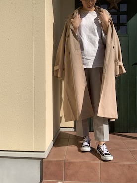 「スラックスパンツ」｜「アイテム（トレンチコート）」を使った、hanapiさん（レディース・165cm）の春コーディネート