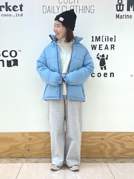 「coen（コーエン）のアイテム（ダウンジャケット/コート）」を使った、coen なんばらさん（レディース・157cm）の冬コーディネート