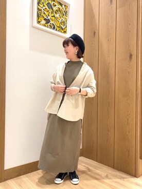 「coenスタッフスタイリング」｜「アイテム（ハンチング/ベレー帽）」を使った、coen なんばらさん（レディース・157cm）の春コーディネート