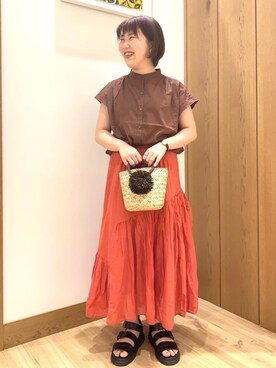 「coen（コーエン）のシーグラスミニかごバッグ（バスケット）（かごバッグ）」を使った、coen なんばらさん（レディース・157cm）の春コーディネート