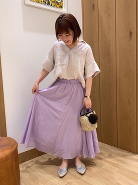 「coen（コーエン）のシーグラスミニかごバッグ（バスケット）（かごバッグ）」を使った、coen なんばらさん（レディース・157cm）の夏コーディネート