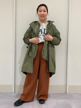 「coen（コーエン）のアイテム（モッズコート）」を使った、coen なんばらさん（レディース・157cm）の秋コーディネート