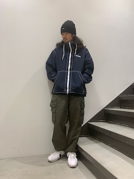 「XLARGE（エクストララージ）のアイテム（ジャケット/アウター）」を使った、岡崎　航さん（メンズ・162cm）の冬コーディネート