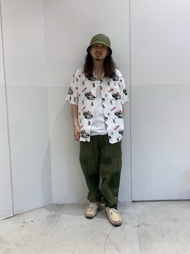 「XLARGE（エクストララージ）のアイテム（ハット）」を使った、岡崎　航さん（メンズ・162cm）の春コーディネート